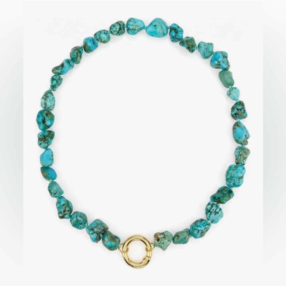 GOLD PLATED Handmade Raw Beaded Irregular Turquoise Gemstone Necklace Choker
